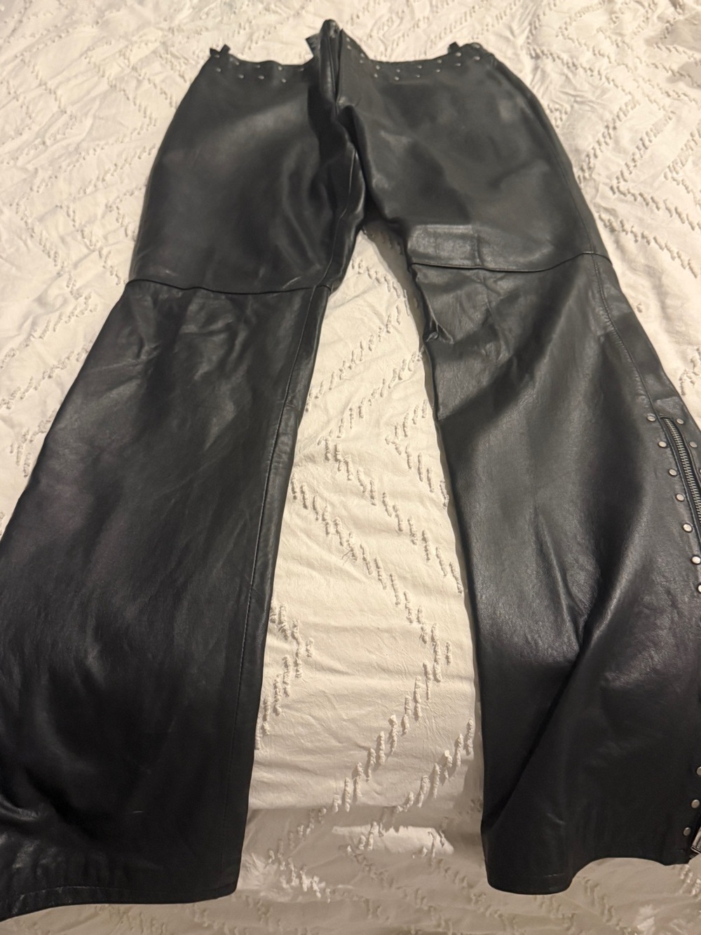 Harley-Davidson Black Leather Flare Pants with Stud Details